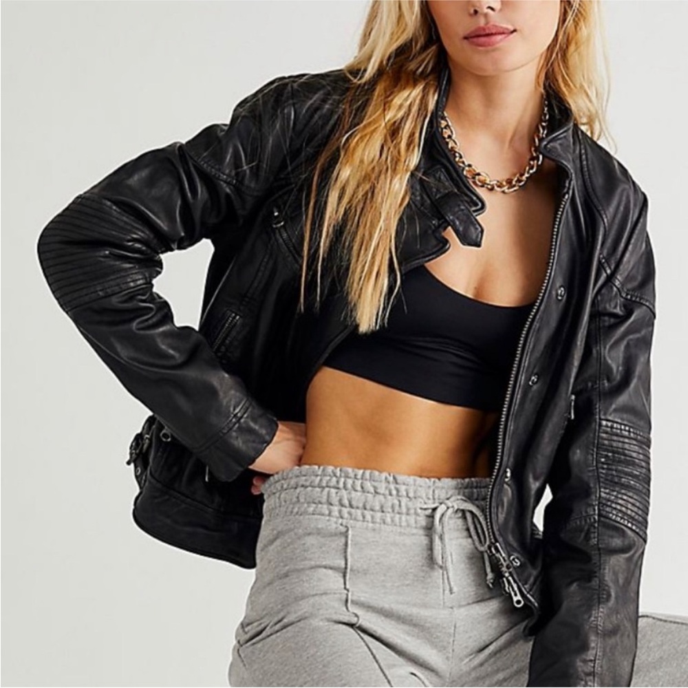 Free People Fitted and Rugged Black Leather Jacket